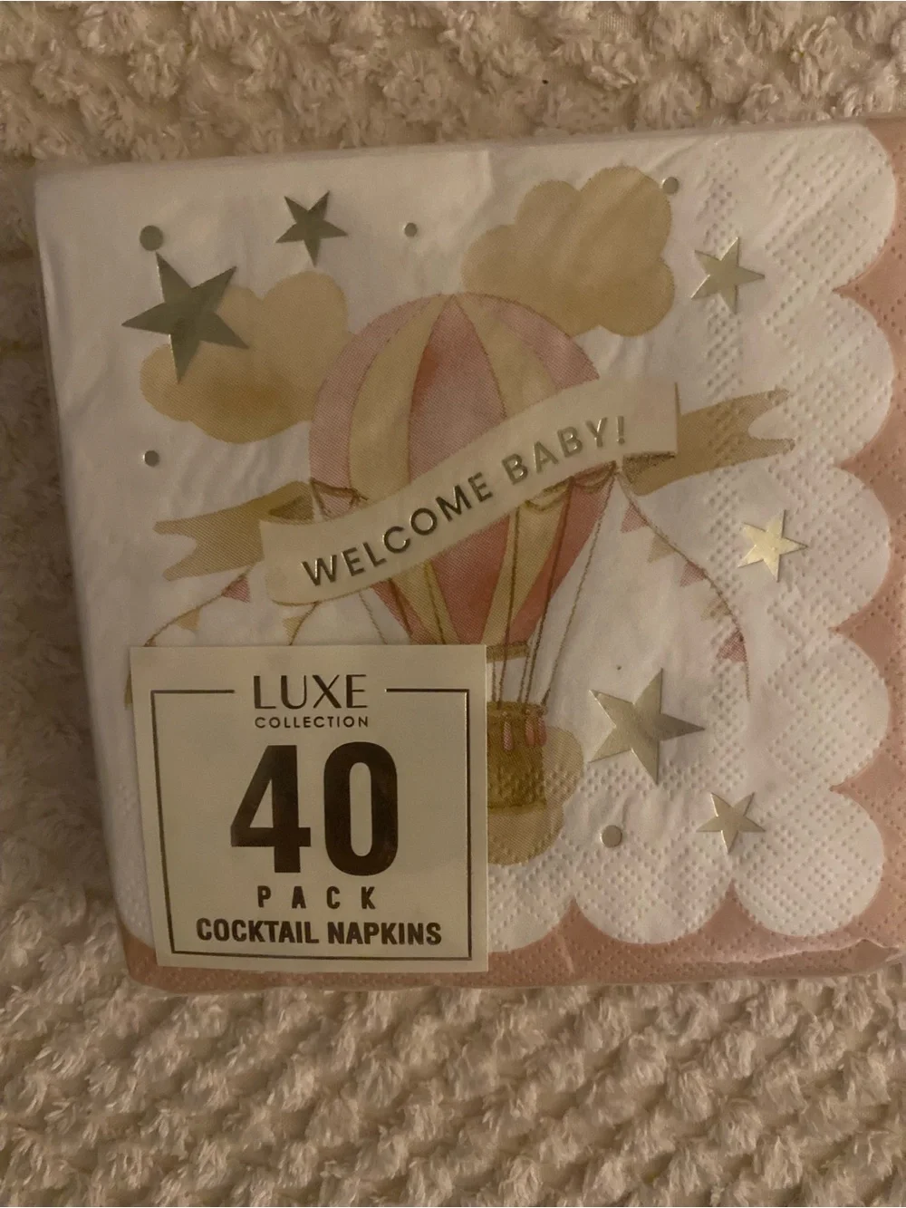 Luxe Pink and Gold Hot Air Balloon Baby Cocktail Napkins